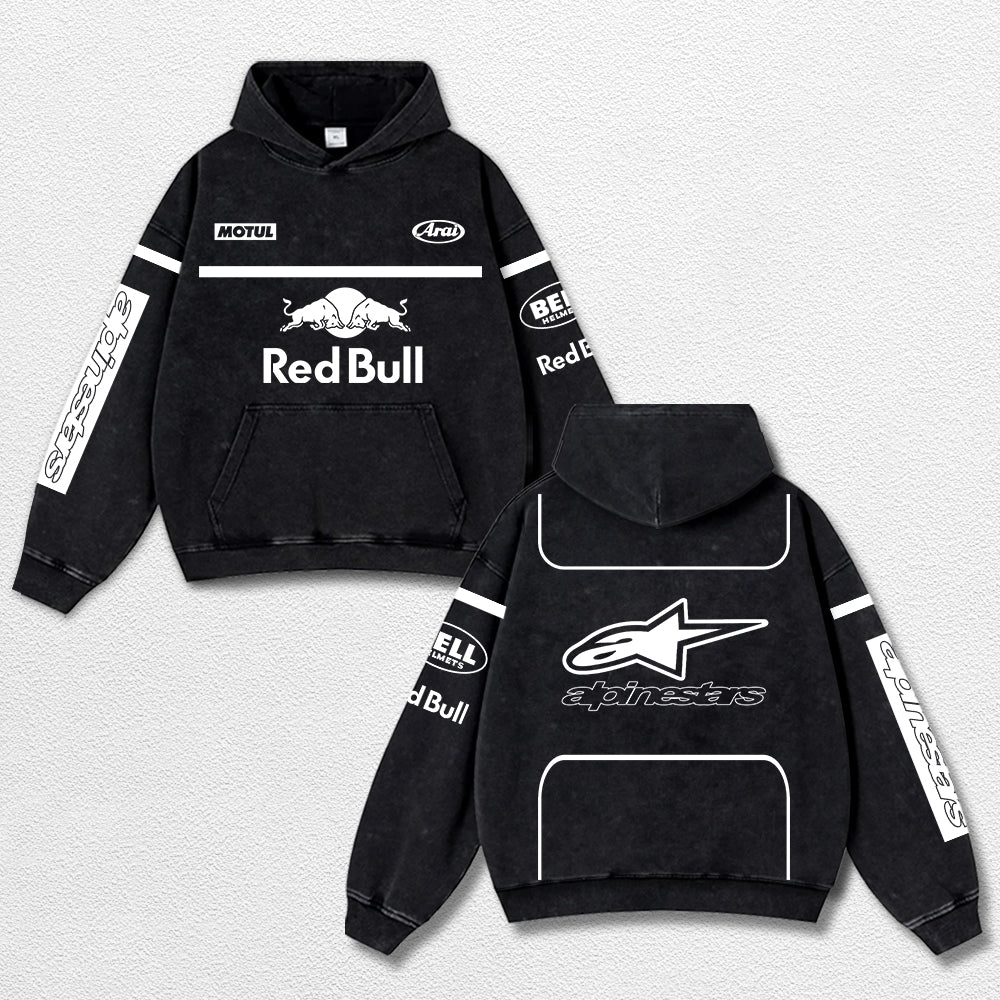 Retro Alpinestars Red Bull White Racing Washed Hoodie