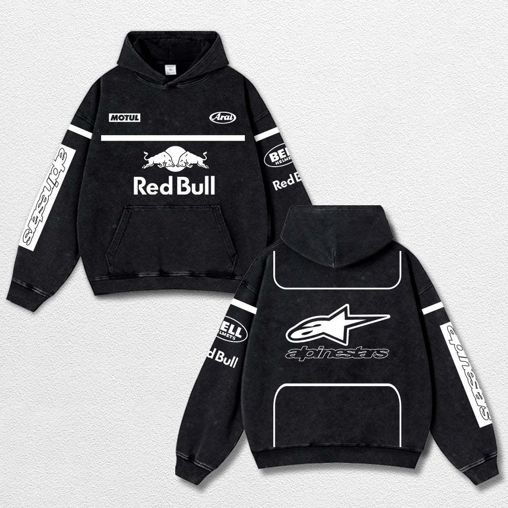 Retro Alpinestars Red Bull White Racing Washed Hoodie