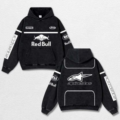 Retro Alpinestars Red Bull White Racing Washed Hoodie