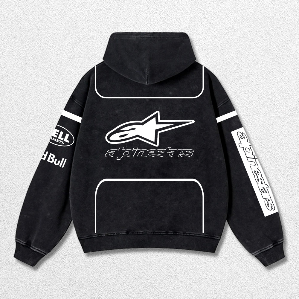 Retro Alpinestars Red Bull White Racing Washed Hoodie