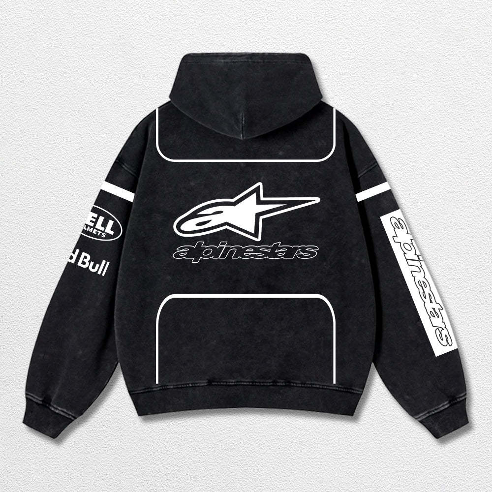 Retro Alpinestars Red Bull White Racing Washed Hoodie
