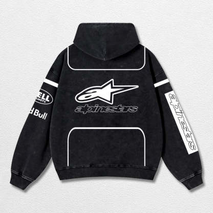 Retro Alpinestars Red Bull White Racing Washed Hoodie
