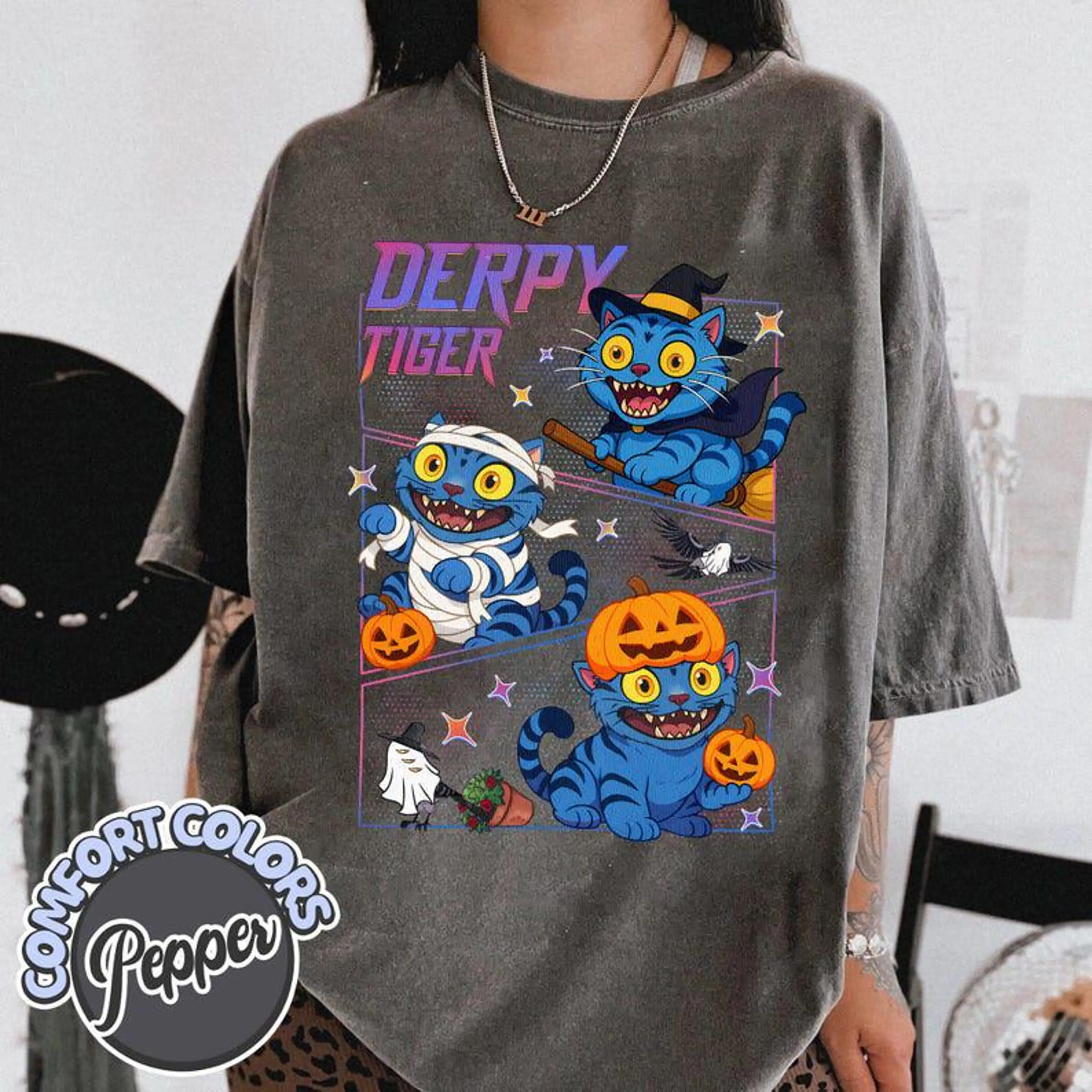 Halloween Tiger Derpy  Unisex T-shirt/Crewneck/Hoodie