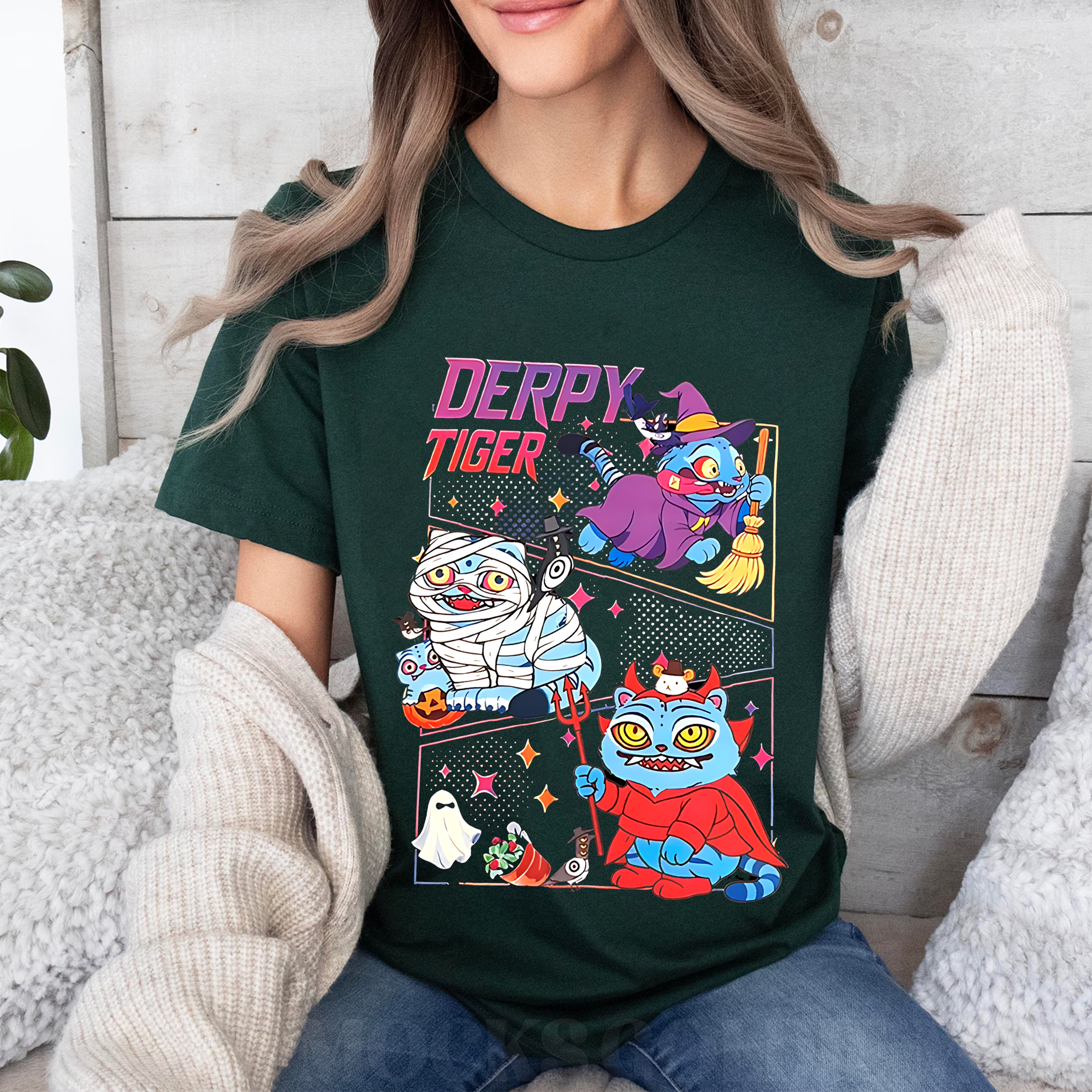 Halloween Tiger Derpy Unisex T-shirt/Crewneck/Hoodie