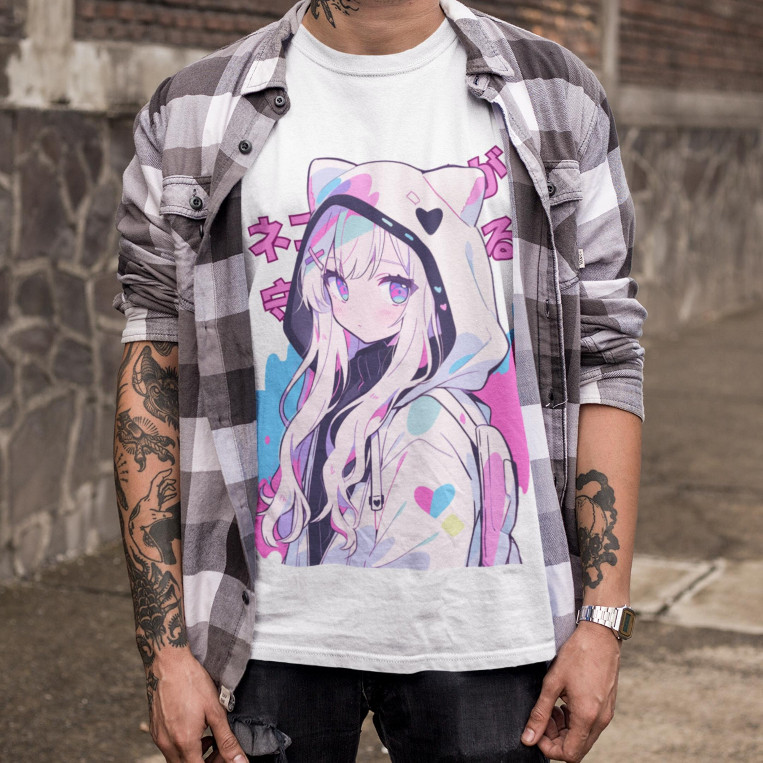 Pastel Cat girl,Retro Japanese Streetwear Unisex Shirt/Crewneck/Hoodie