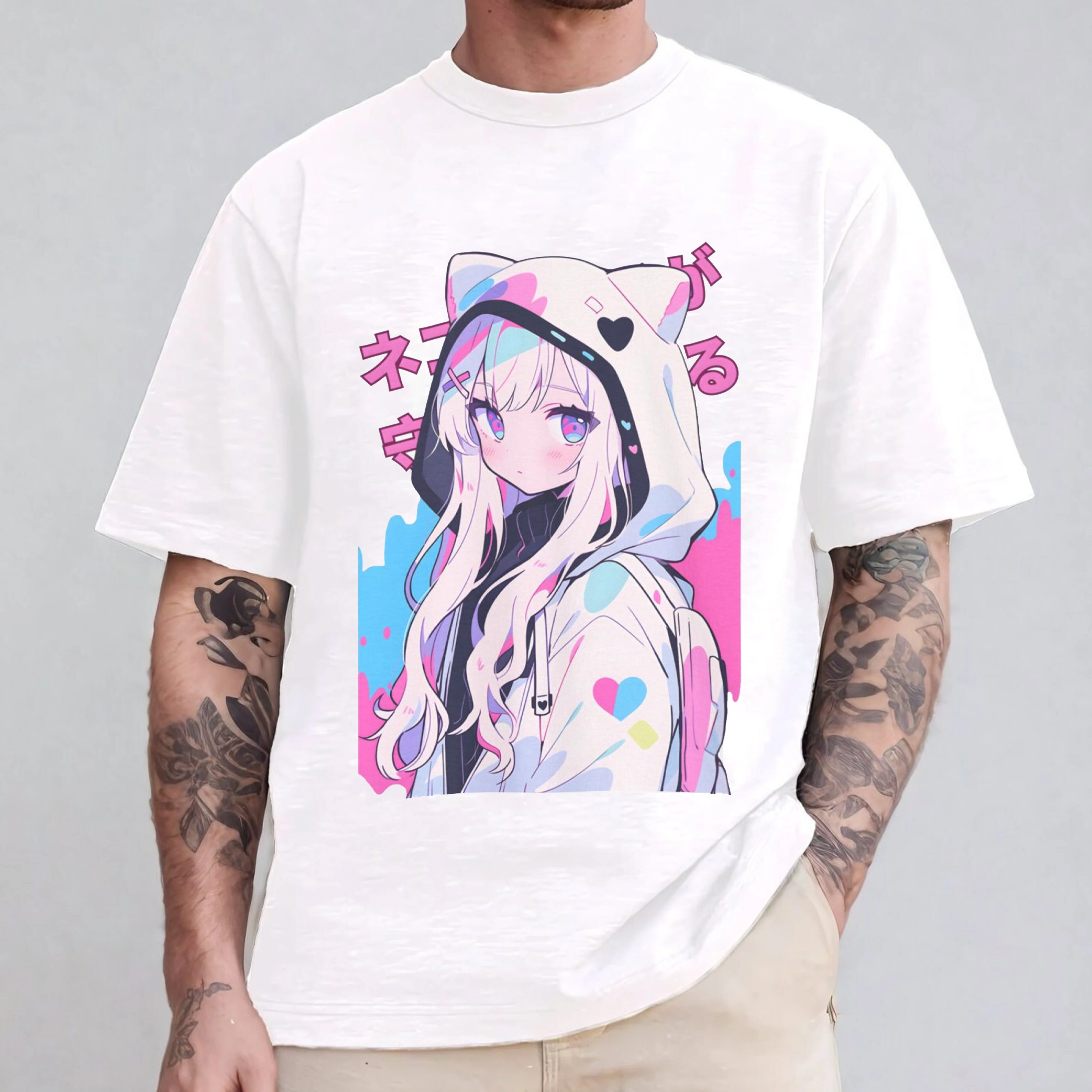 Pastel Cat girl,Retro Japanese Streetwear Unisex Shirt/Crewneck/Hoodie