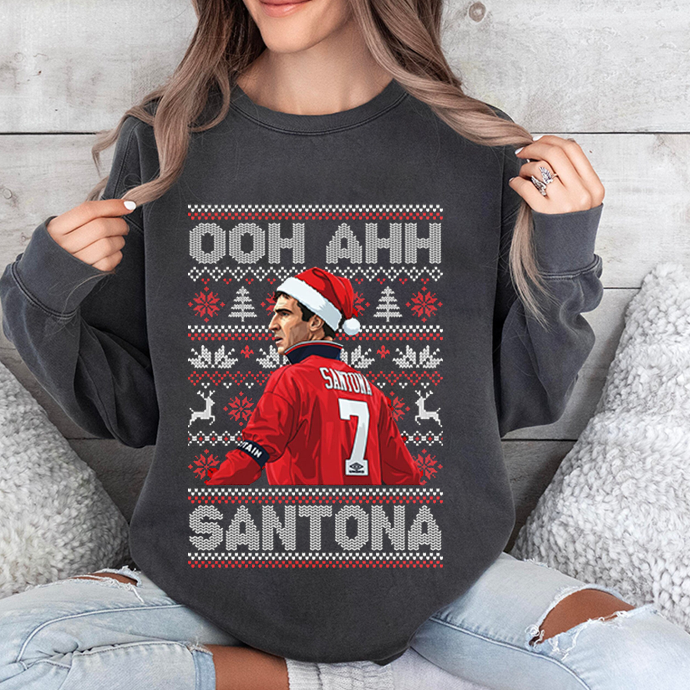 Cantona Christmas Jumper Ooh Ahh Santona, Funny Football Xmas Unisex T-shirt/Crewneck/Hoodie