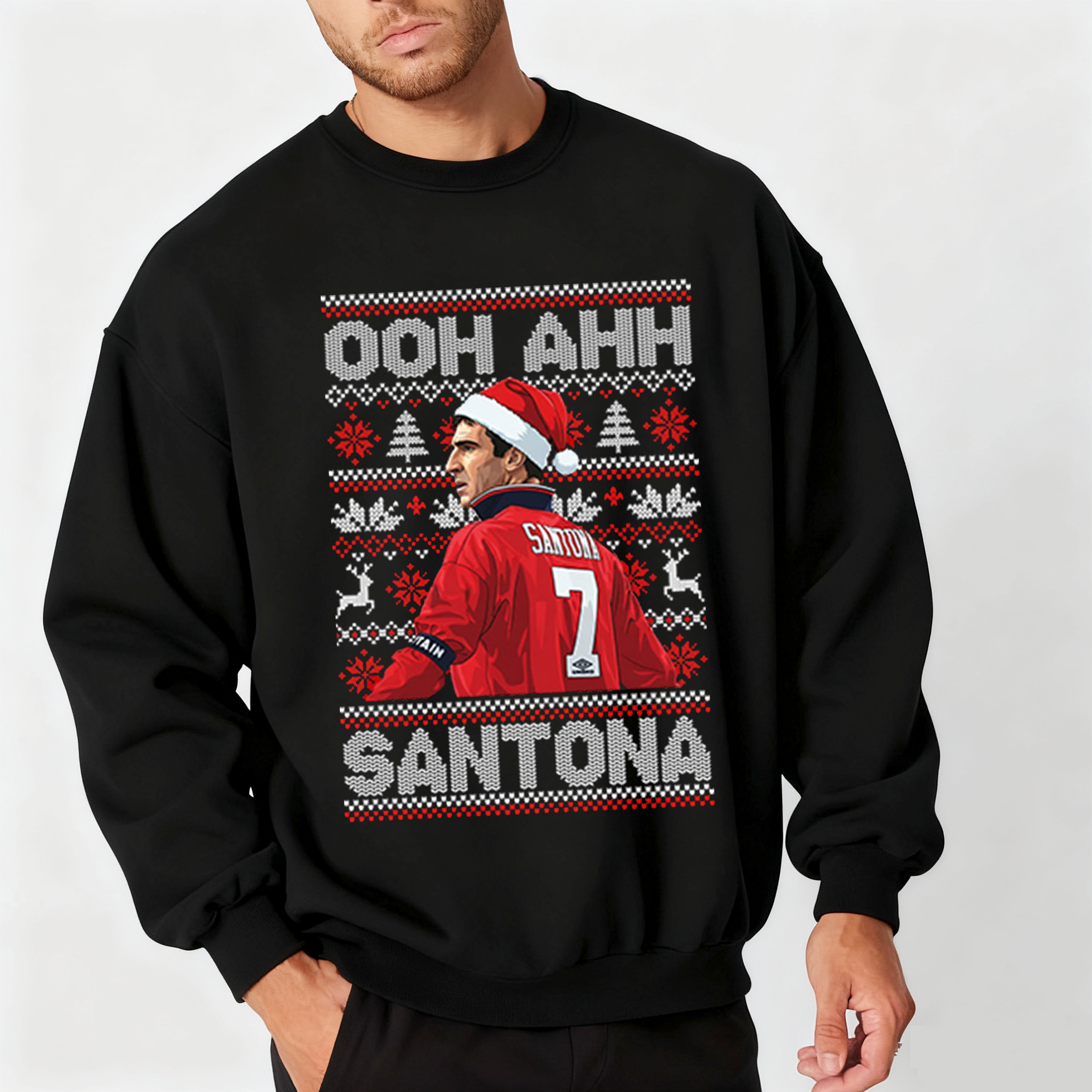 Cantona Christmas Jumper Ooh Ahh Santona, Funny Football Xmas Unisex T-shirt/Crewneck/Hoodie