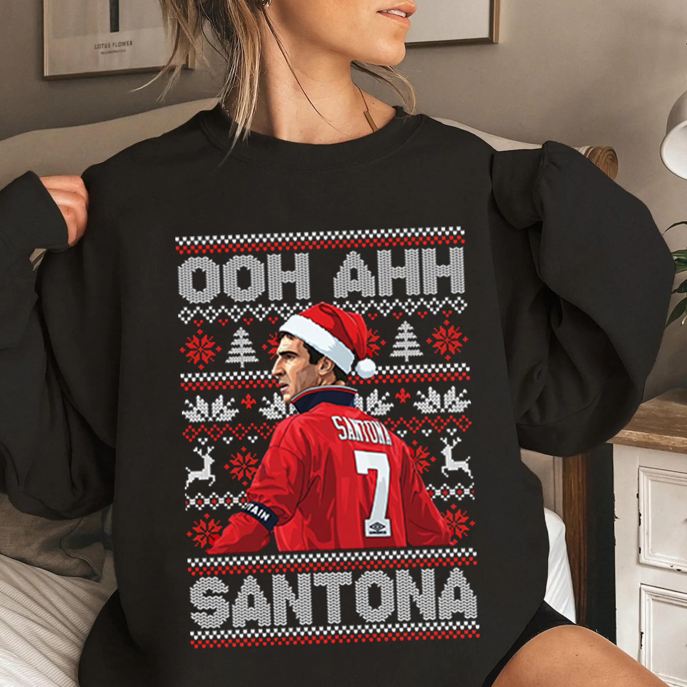 Cantona Christmas Jumper Ooh Ahh Santona, Funny Football Xmas Unisex T-shirt/Crewneck/Hoodie