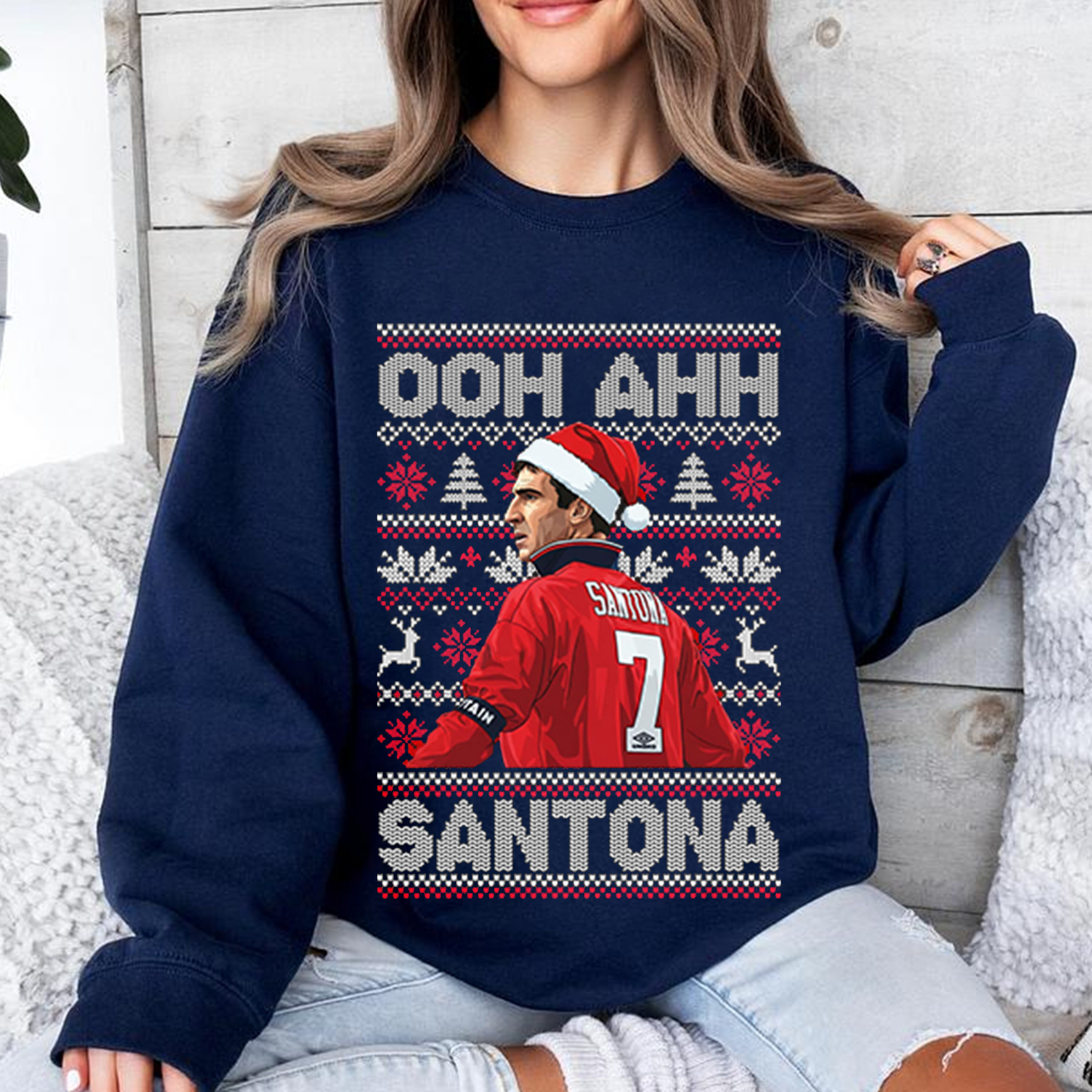 Cantona Christmas Jumper Ooh Ahh Santona, Funny Football Xmas Unisex T-shirt/Crewneck/Hoodie