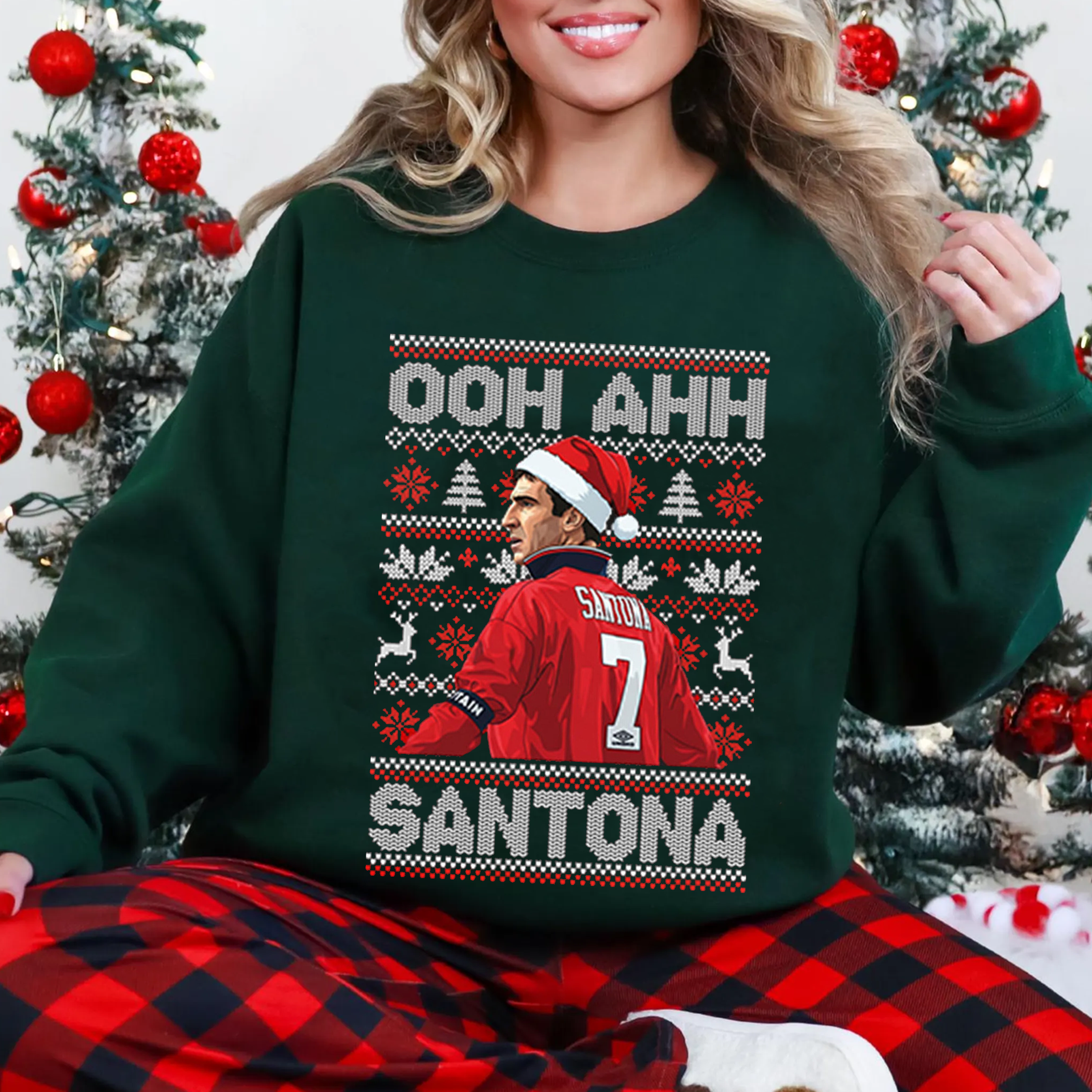 Cantona Christmas Jumper Ooh Ahh Santona, Funny Football Xmas Unisex T-shirt/Crewneck/Hoodie