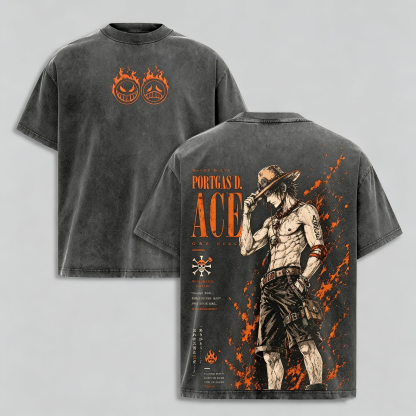 Portgas D. Ace Vintage  inspired Graphic Unisex Washed T-Shirt