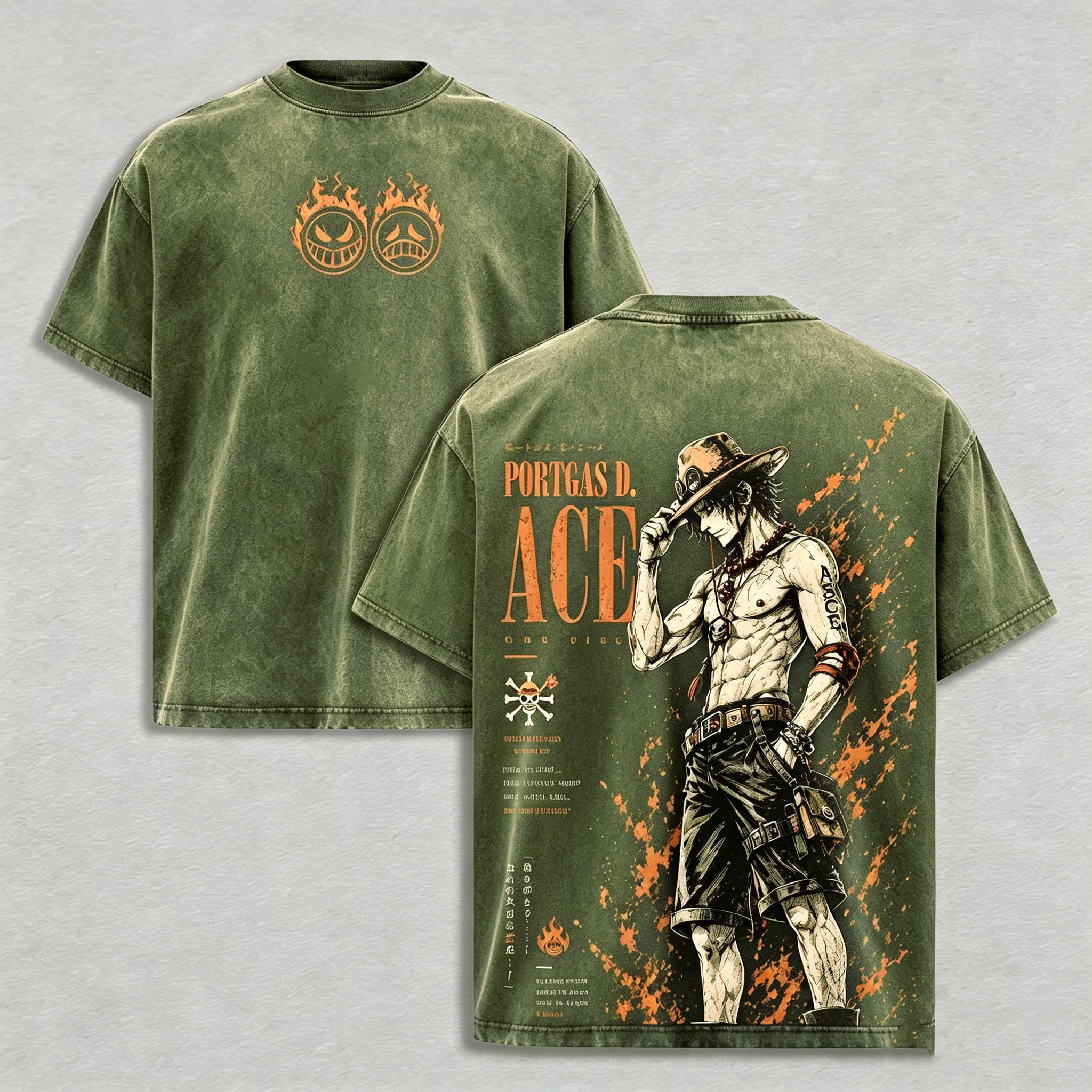 Portgas D. Ace Vintage  inspired Graphic Unisex Washed T-Shirt