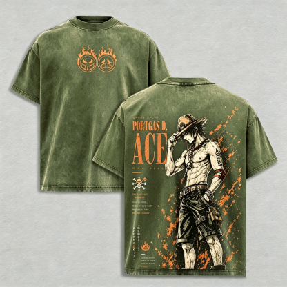 Portgas D. Ace Vintage  inspired Graphic Unisex Washed T-Shirt