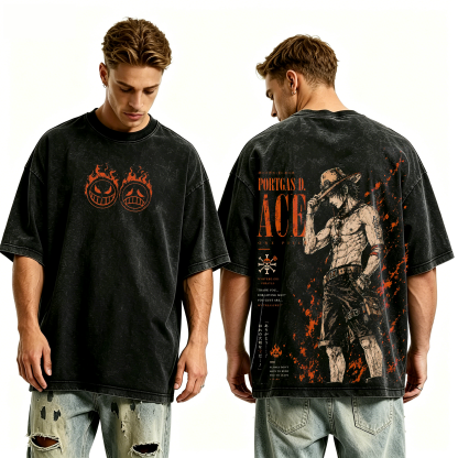 Portgas D. Ace Vintage  inspired Graphic Unisex Washed T-Shirt