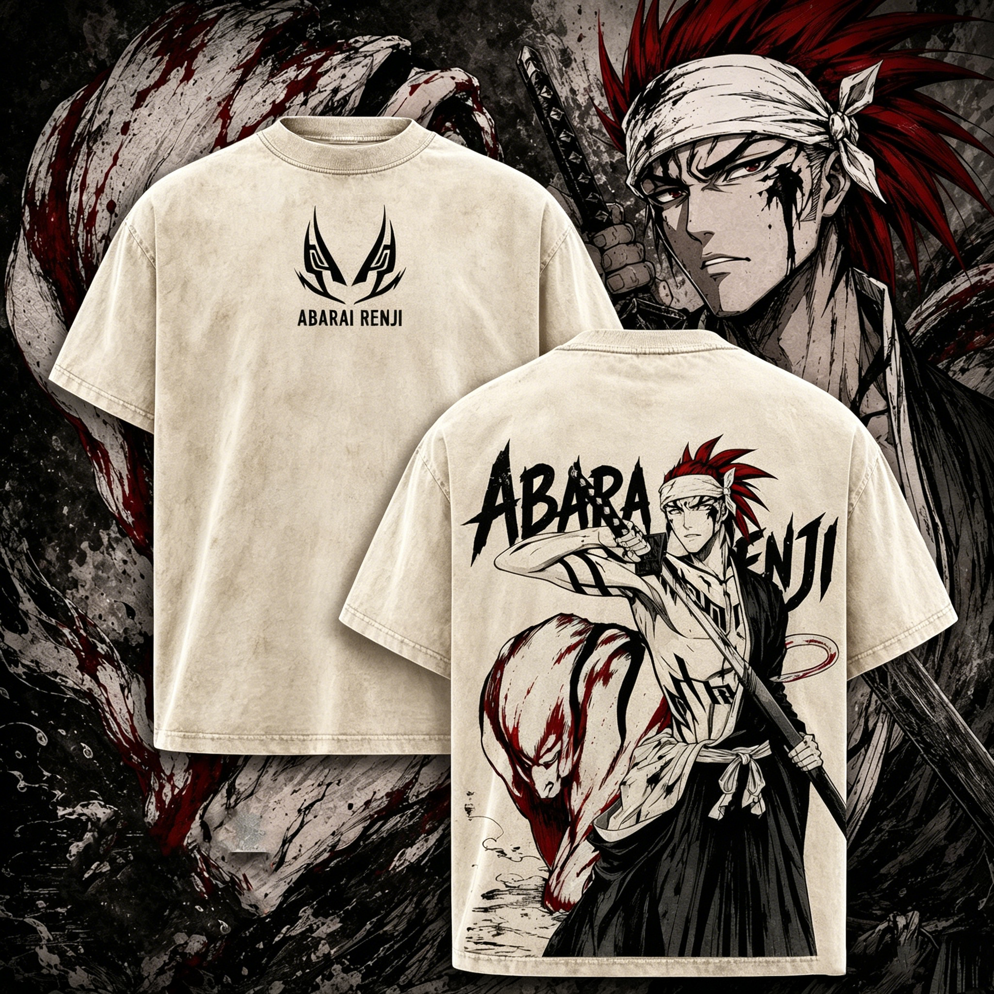 Renji Abarai, Bleach Anime Unisex Washed T-Shirt