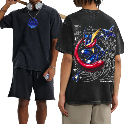 Retro Greninja Pokemon Anime  Unisex Washed T-Shirt