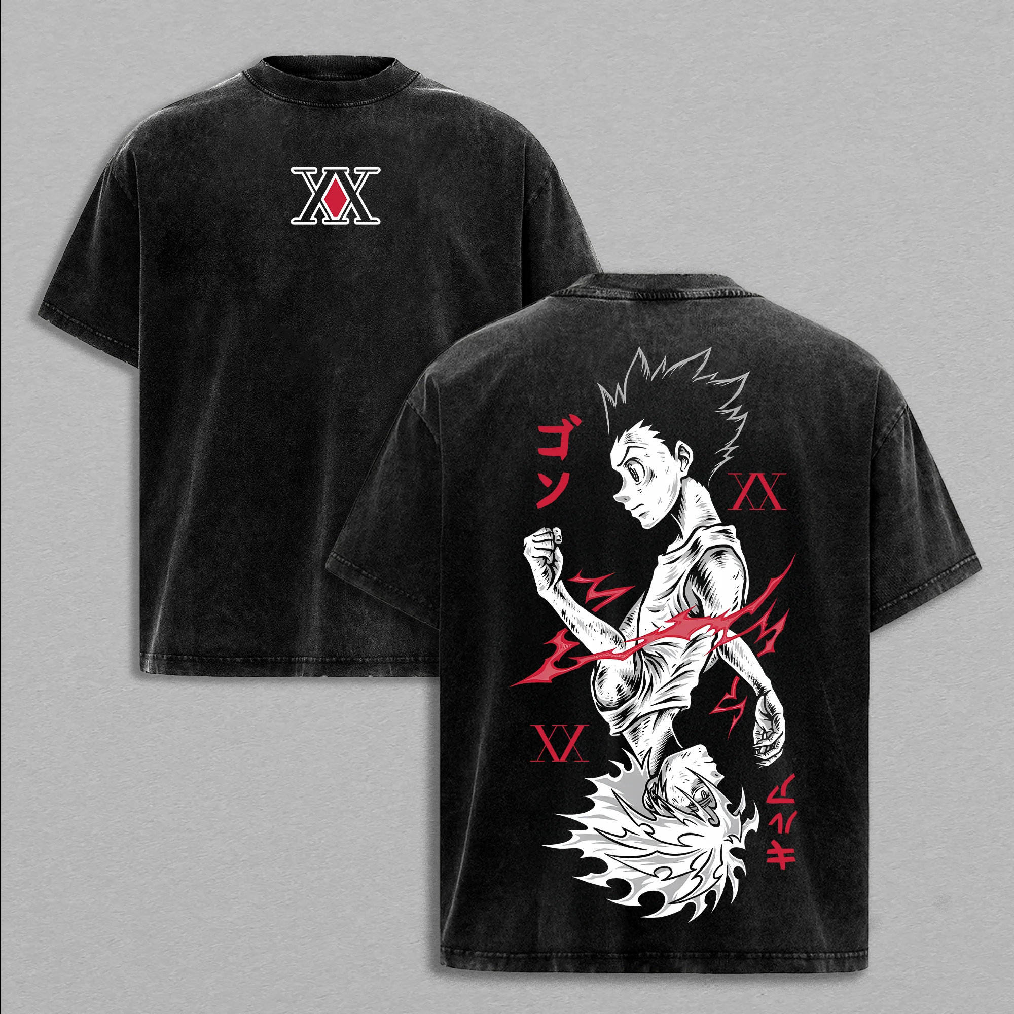 Gon Freecss VS Killuaa Zoldyckk Hunter x Hunter Anime Graphic Unisex Washed T-Shirt
