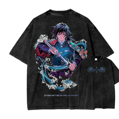 Demon Slayer Tomioka Giyuu Unisex Fit Washed T-Shirt 2504004056