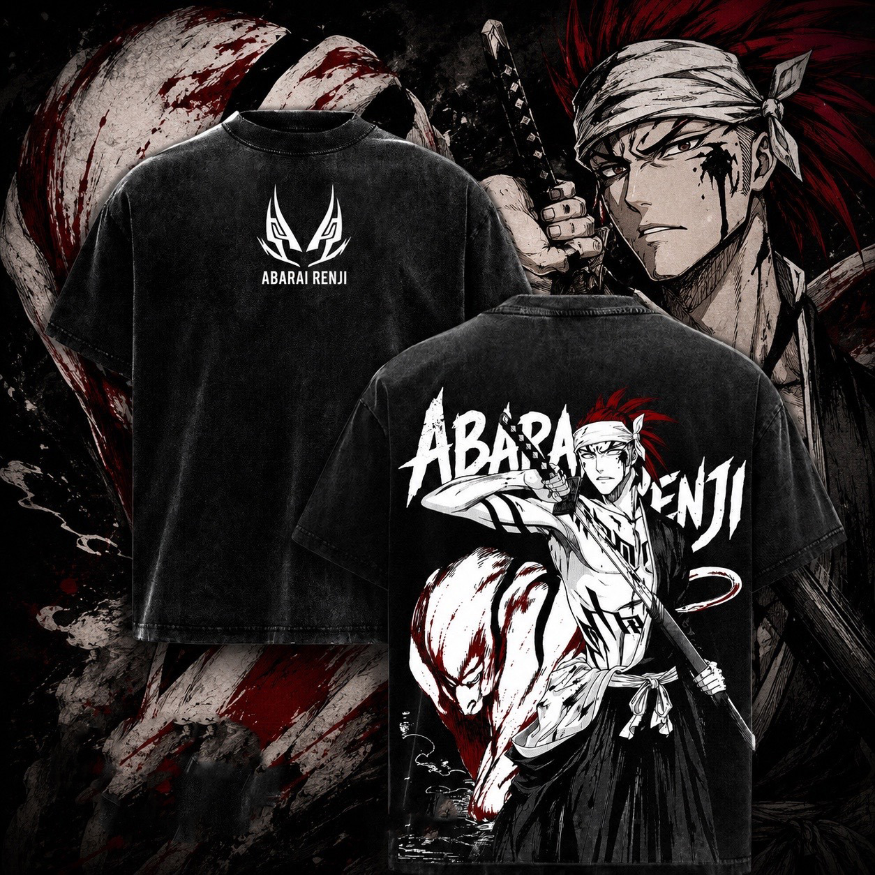 Renji Abarai, Bleach Anime Unisex Washed T-Shirt