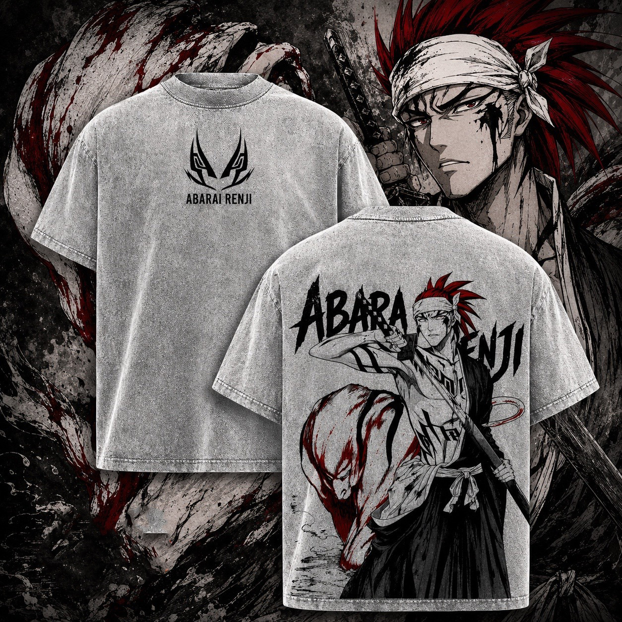 Renji Abarai, Bleach Anime Unisex Washed T-Shirt