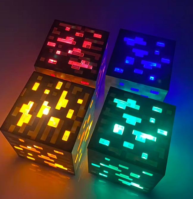 Minecraft Cube Lamp Miners Night Light Rechargeable Game Player Gift