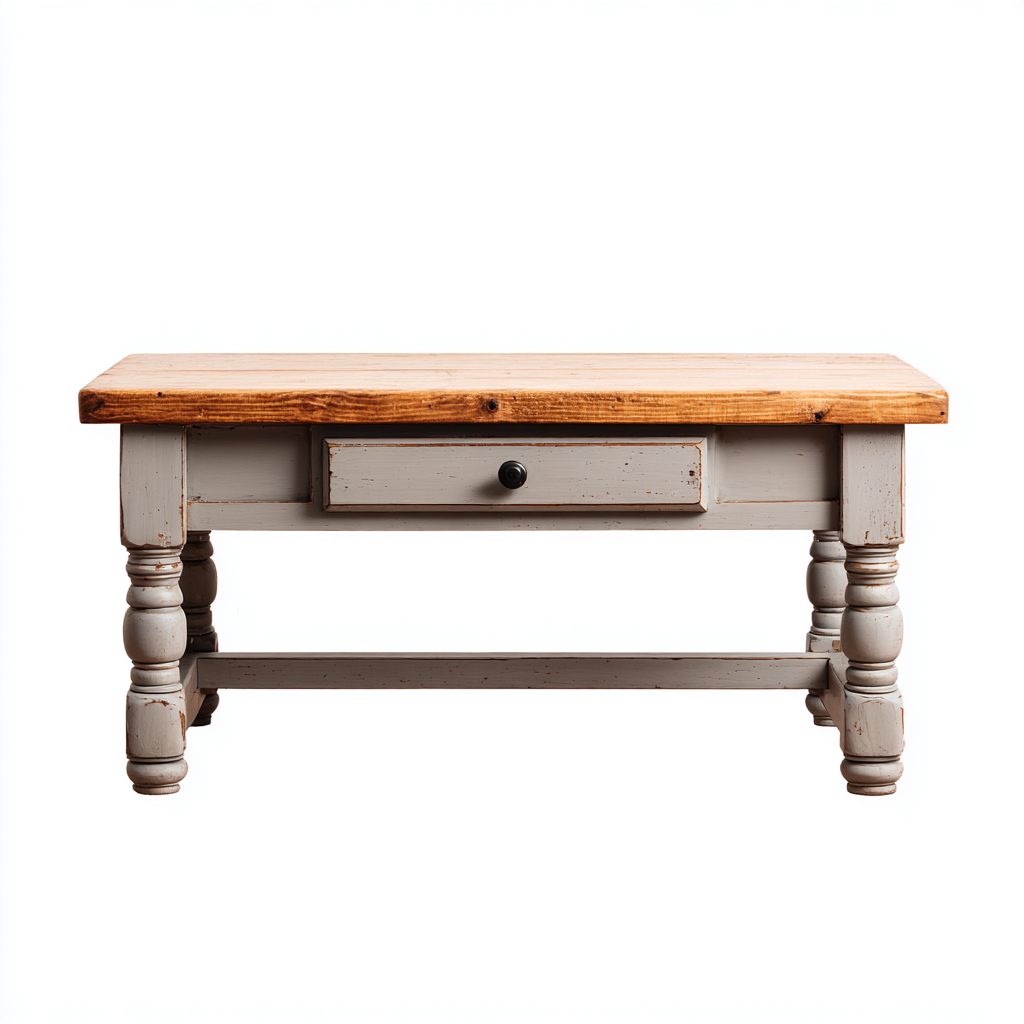 Mesa de centro de madera maciza 105x55x47 cm - marrón - blanco envejecido - estilo rústico para salón-Miviahanest
