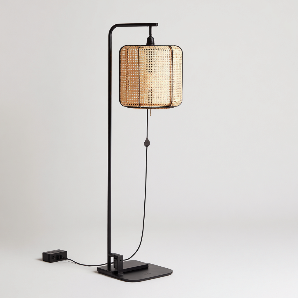 Lámpara de pie metal - ratán 30x30x150 cm - Negro - Beige - Diseño moderno para salón-Miviahanest