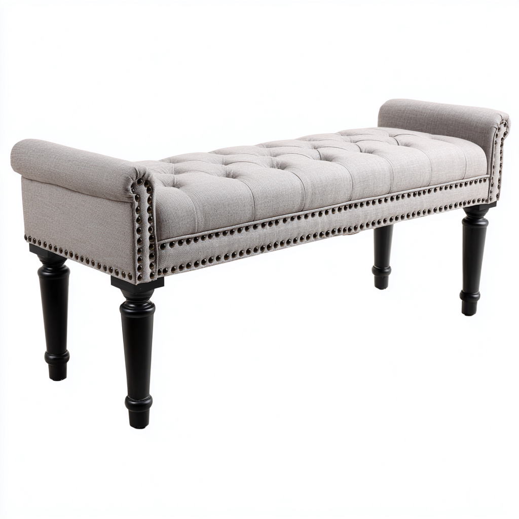 Banco de dormitorio tapizado tela 115x40x50 cm - gris - estilo clásico - para dormitorio-Miviahanest
