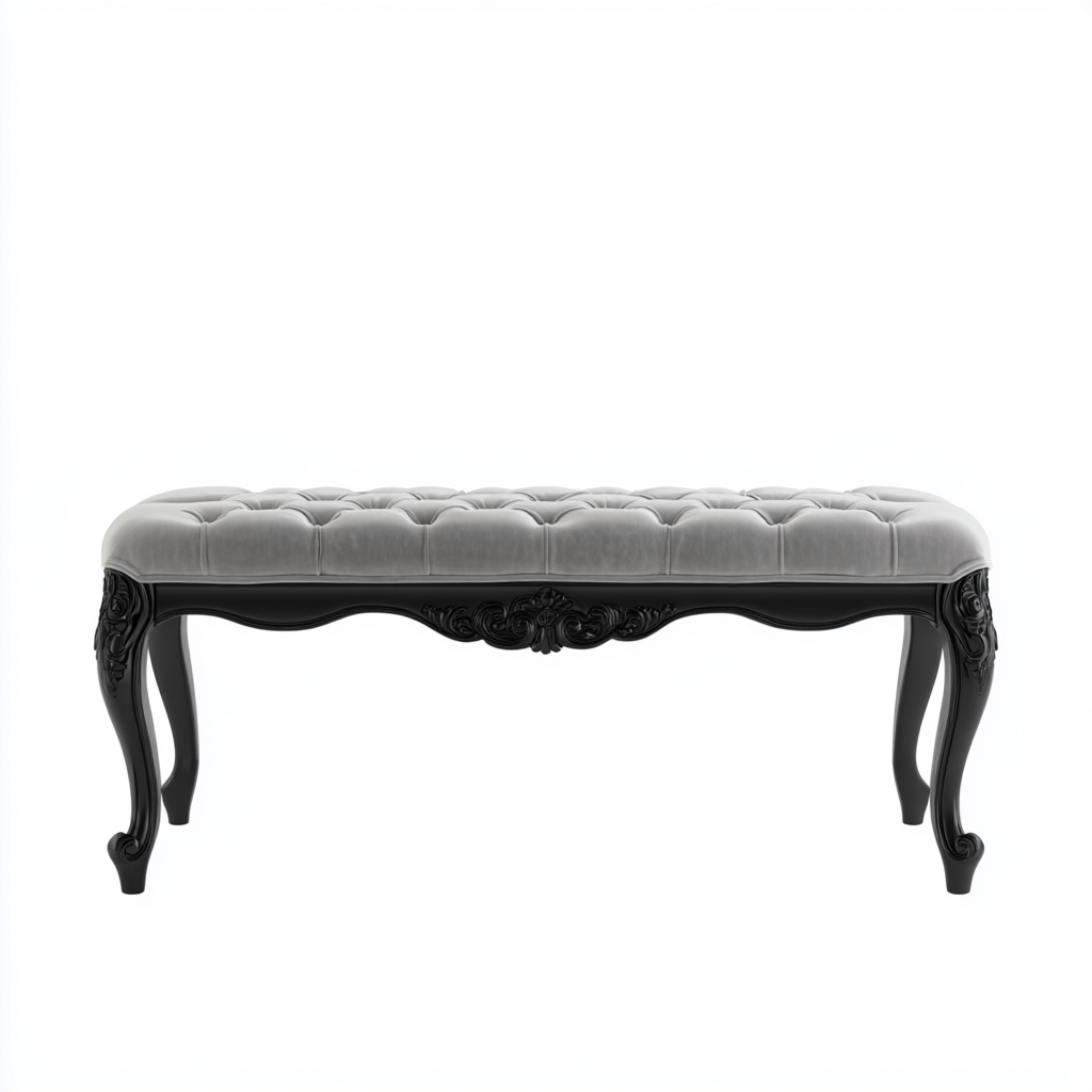 Banco de dormitorio tapizado terciopelo 110x40x45 cm - gris - estilo clásico - para dormitorio-Miviahanest