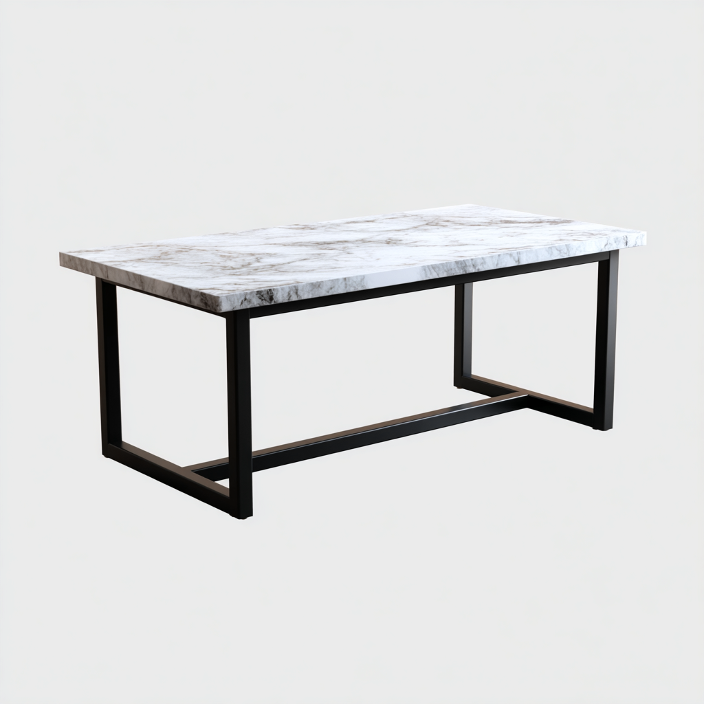 Mesa de centro mármol y metal 120x60x45 cm - blanco - gris - estilo moderno minimalista para salón-Miviahanest