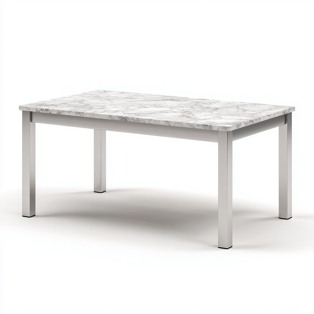Mesa de comedor apto para comedor tablero rectangular de mármol blanco y estructura de acero inoxidable 160x90x75 cm - blanco - gris - diseño moderno-Miviahanest