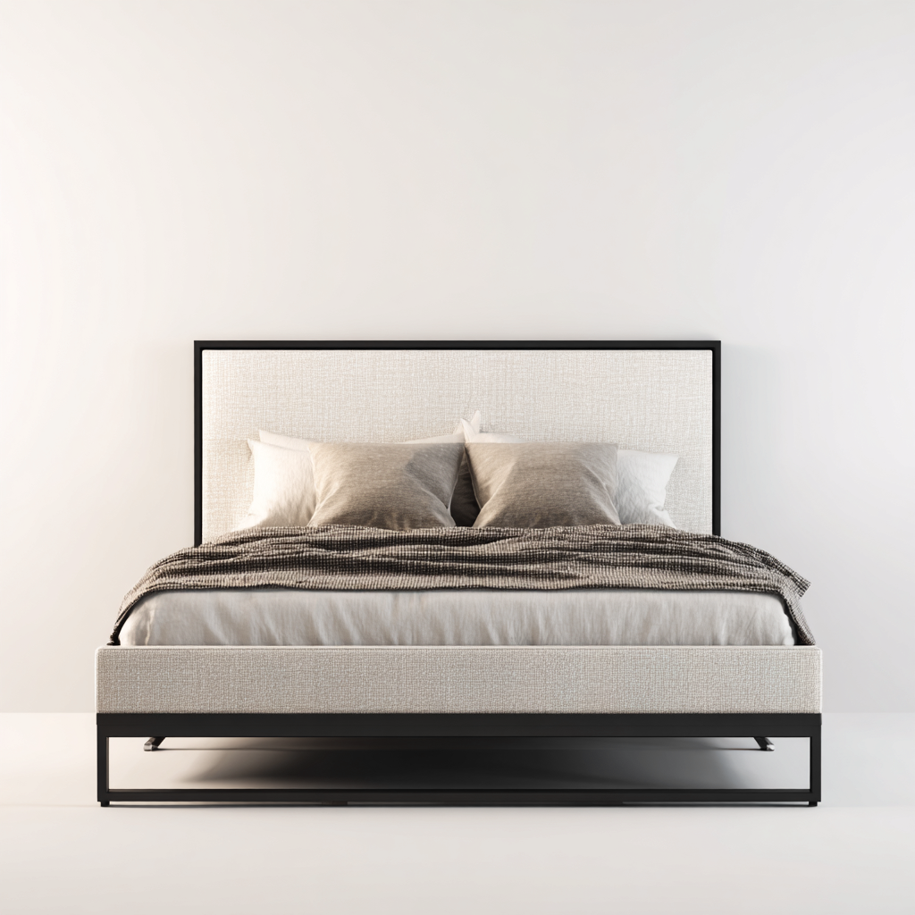 Cama matrimonial tapizada 200x180x118 cm beige - negro para dormitorio diseño moderno-Miviahanest