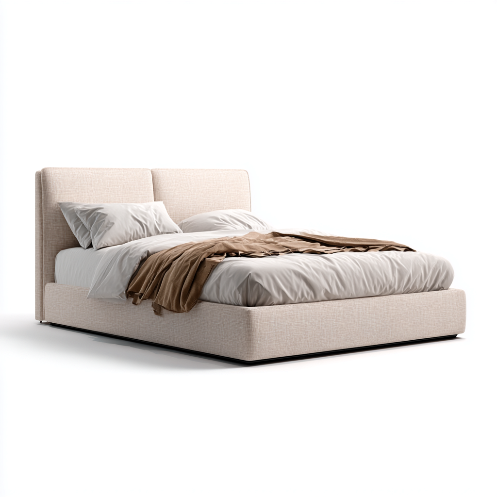 Cama matrimonial tapizada de tela 200x180x95 cm - beige - diseño moderno apto para dormitorio-Miviahanest