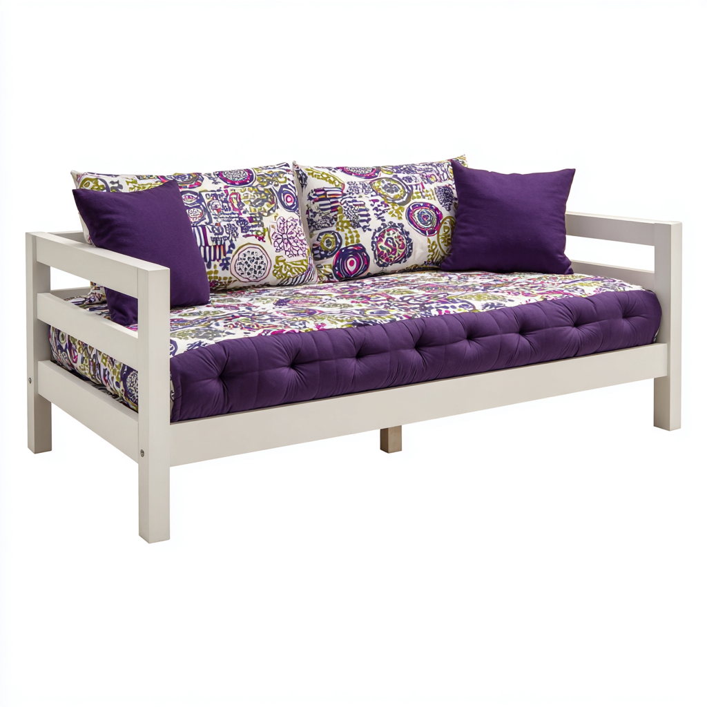 Sofá cama madera 190x90x75 cm - púrpura - blanco - diseño moderno apto para dormitorio-Miviahanest