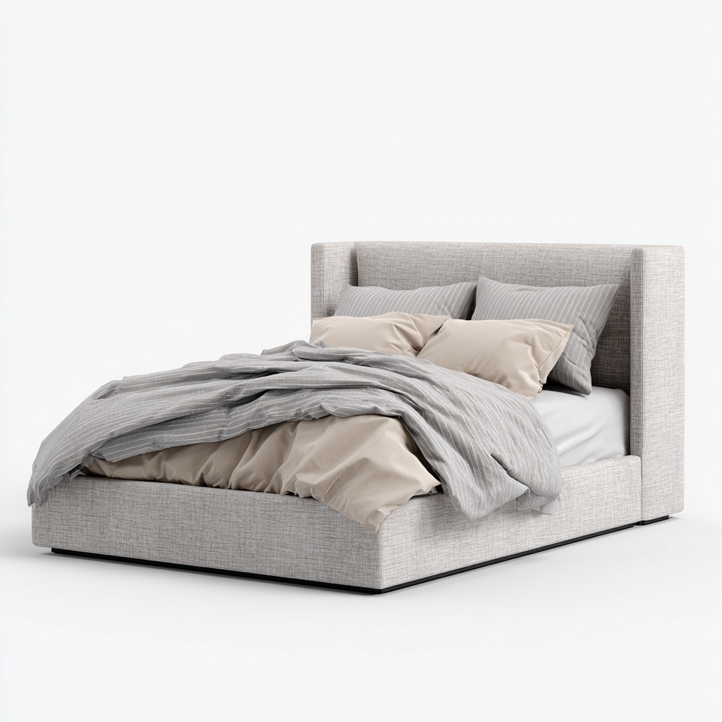 Cama matrimonial tapizada de tela 200x180x135 cm - gris claro - diseño moderno apta para dormitorio-Miviahanest