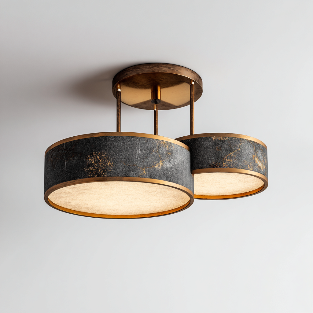 Lámpara de techo metal y tejido 34x20x18 cm - negro - dorado - diseño moderno apta para interiores-Miviahanest
