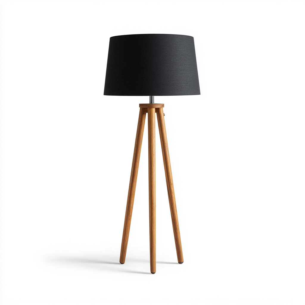 Lámpara de pie madera - tela 42x42x145 cm - Negro - Marrón - Diseño moderno para salón-Miviahanest