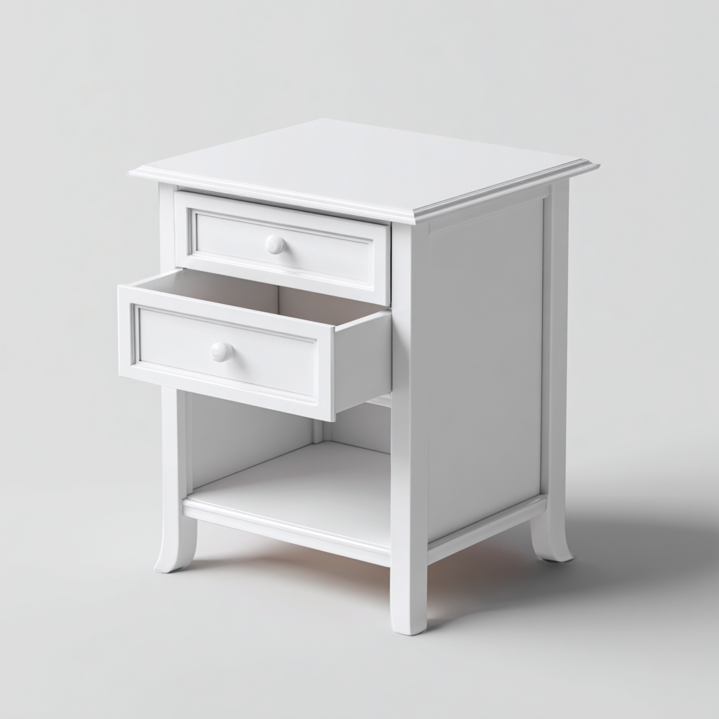 Mesita de noche - MDF - madera - 48x35x67 cm - blanco - apto para dormitorio - diseño clásico-Miviahanest