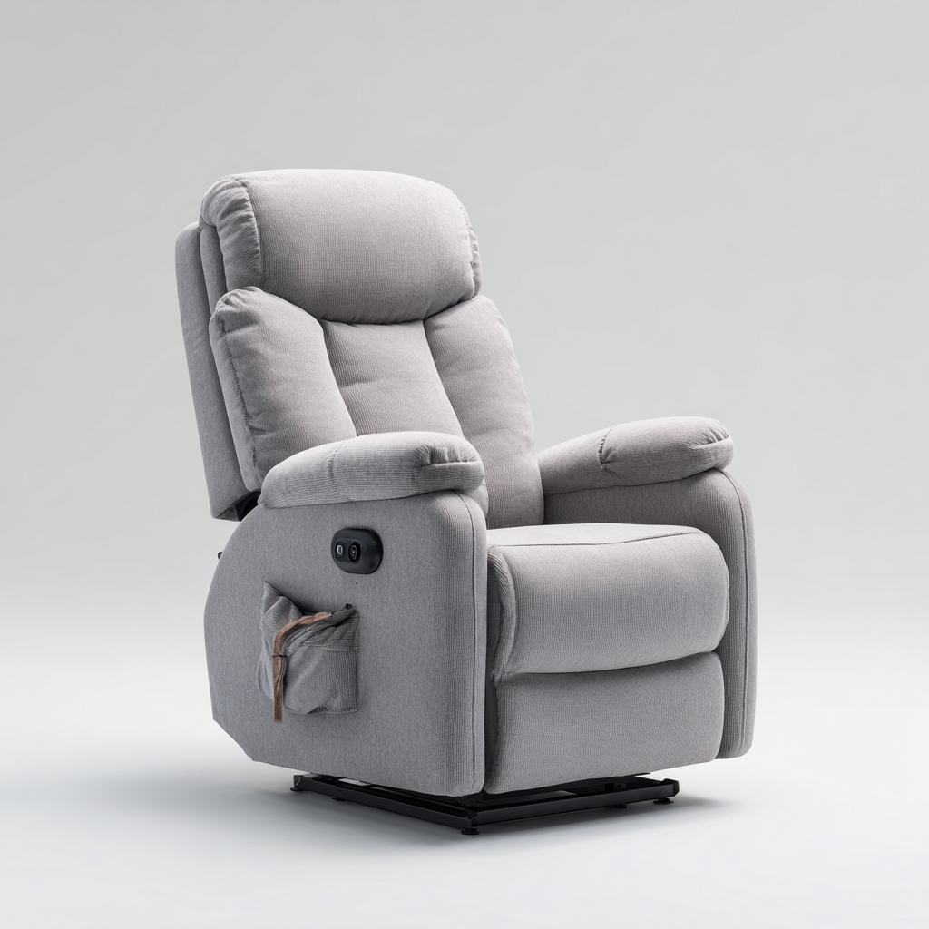 Sillón reclinable tapizado tela 98x92x106 cm - gris claro - diseño ergonómico con bolsillo lateral - apto para salón-Miviahanest