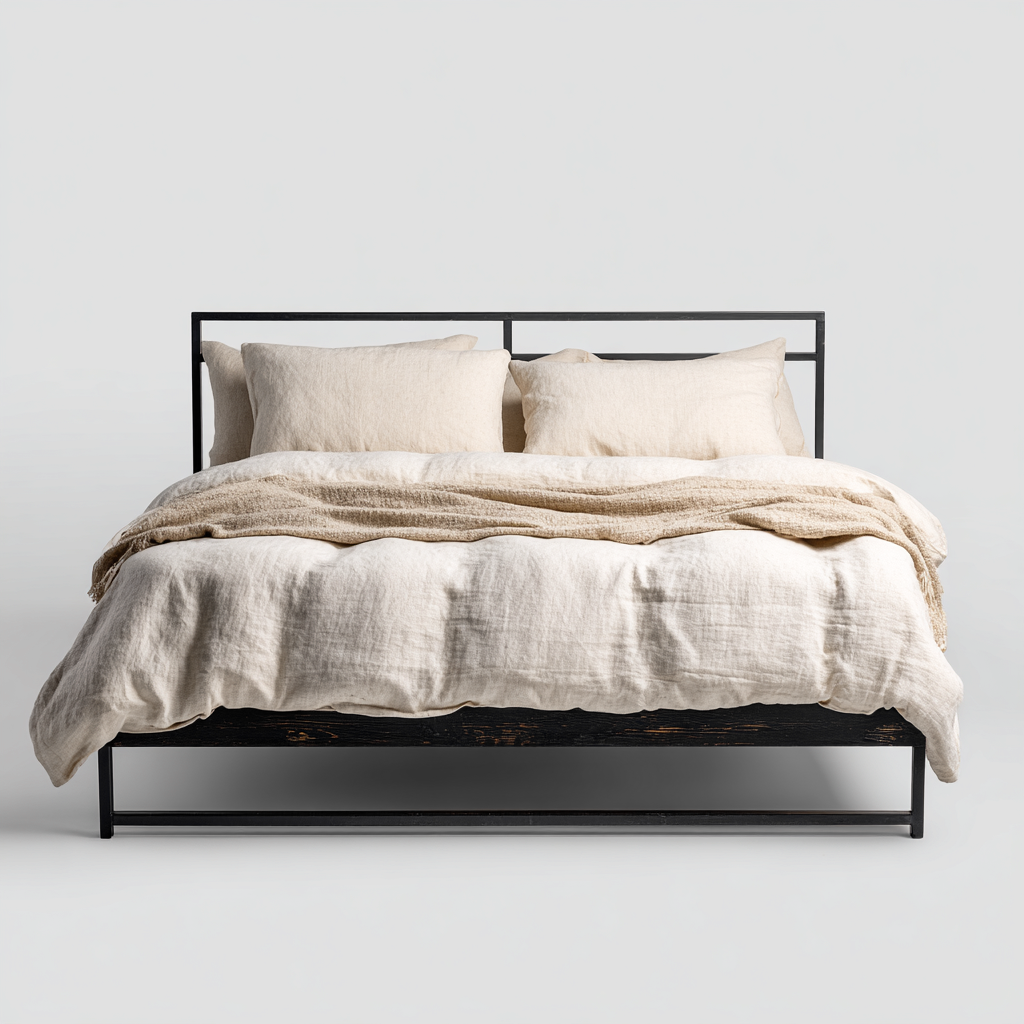 Cama matrimonial de metal y madera 200x180x95 cm - negro - diseño moderno apto para dormitorio-Miviahanest