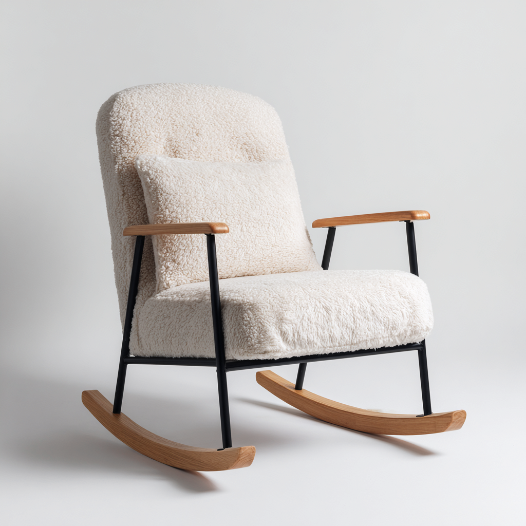 Mecedora tapizada borreguillo 102x76x94 cm - crema - diseño moderno - apta para salón-Miviahanest