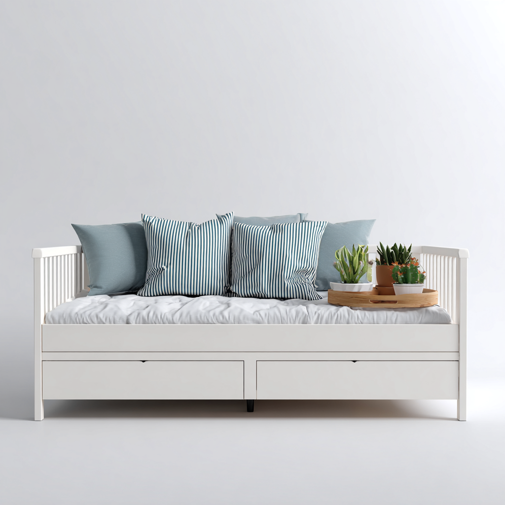 Sofá cama madera 195x95x88 cm - blanco - diseño moderno con almacenamiento apto para dormitorio-Miviahanest