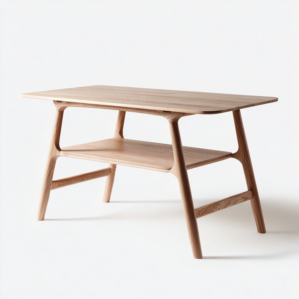 Mesa de centro madera maciza 100x55x60 cm - roble natural - estilo escandinavo con repisa elevada para salón-Miviahanest