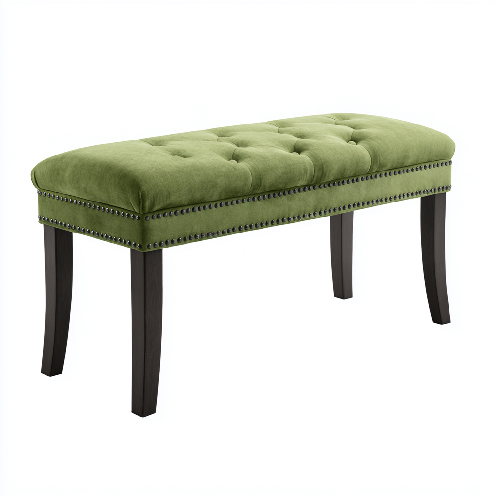 Banco de dormitorio tapizado en tela 110x40x48 cm - verde - negro - diseño clásico con capitoné apto para dormitorio-Miviahanest