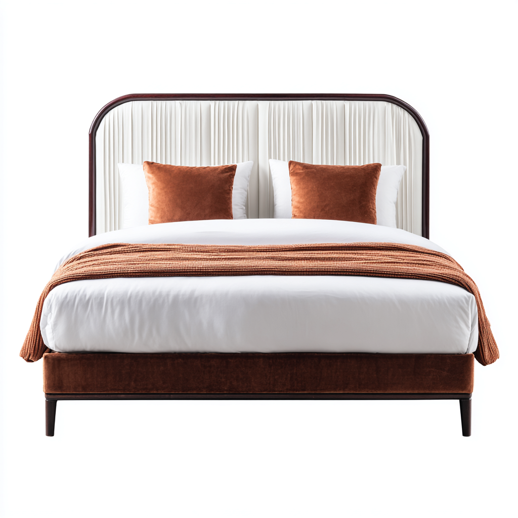 Cama matrimonial tapizada de tela 200x180x135 cm - blanco - marrón - diseño moderno apta para dormitorio-Miviahanest