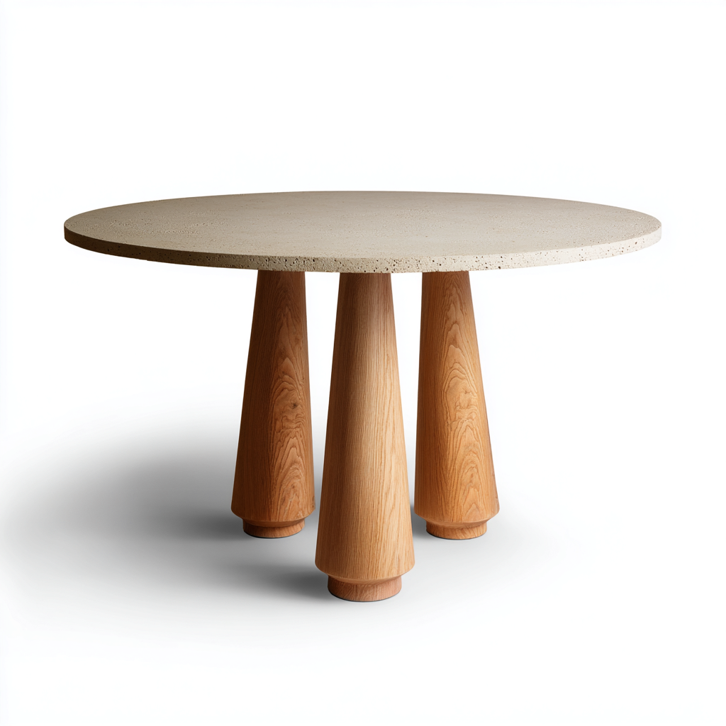 Mesa de comedor hormigón - madera 150x150x75 cm - beige claro - madera natural - diseño contemporáneo adecuado para comedor-Miviahanest
