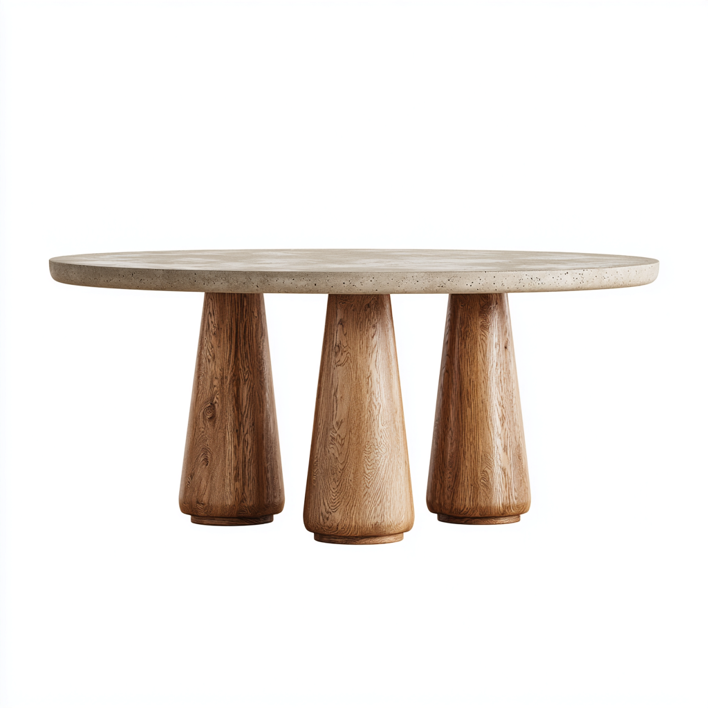 Mesa de comedor hormigón - madera 150x150x75 cm - beige claro - madera natural - diseño contemporáneo adecuado para comedor-Miviahanest
