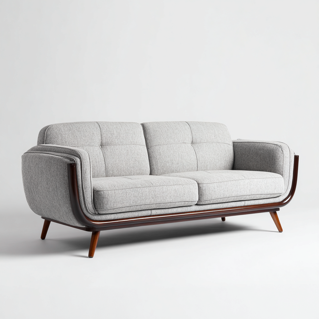 Sofá lineal tela - madera 178x90x88 cm - gris claro - para salón - diseño retro moderno-Miviahanest