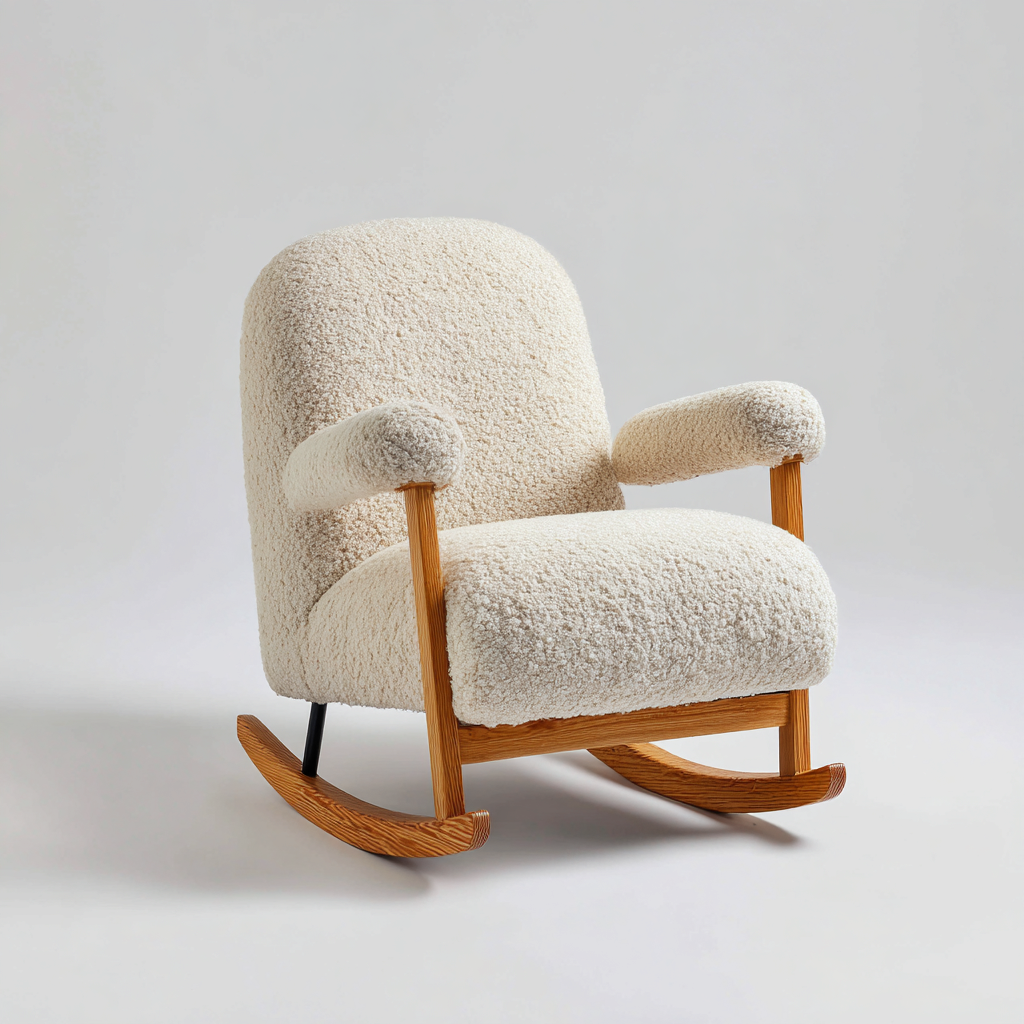 Mecedora tapizada borreguillo 100x78x92 cm - crema - diseño moderno - apta para salón-Miviahanest